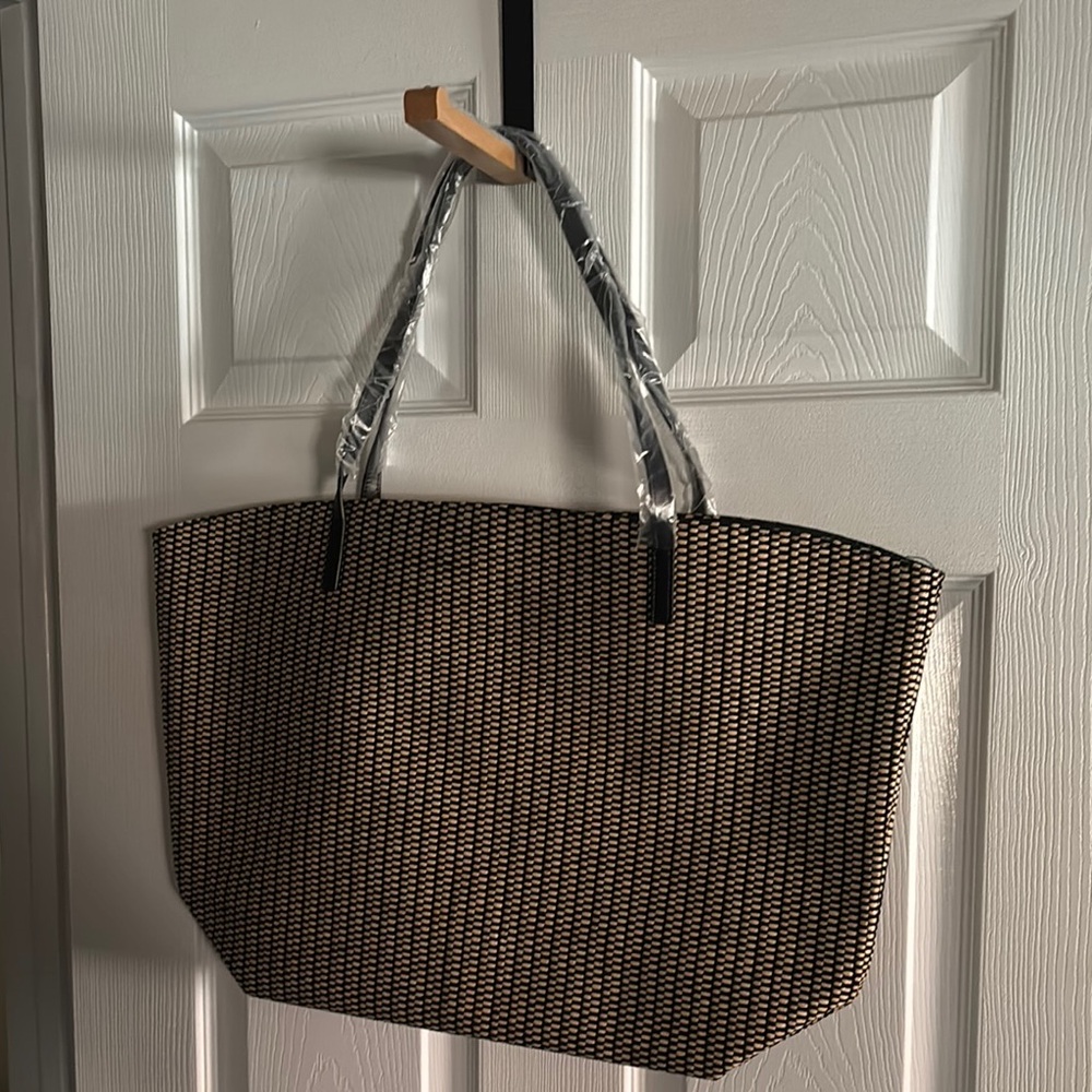 Elegant Black and Tan Woven Tote Bag